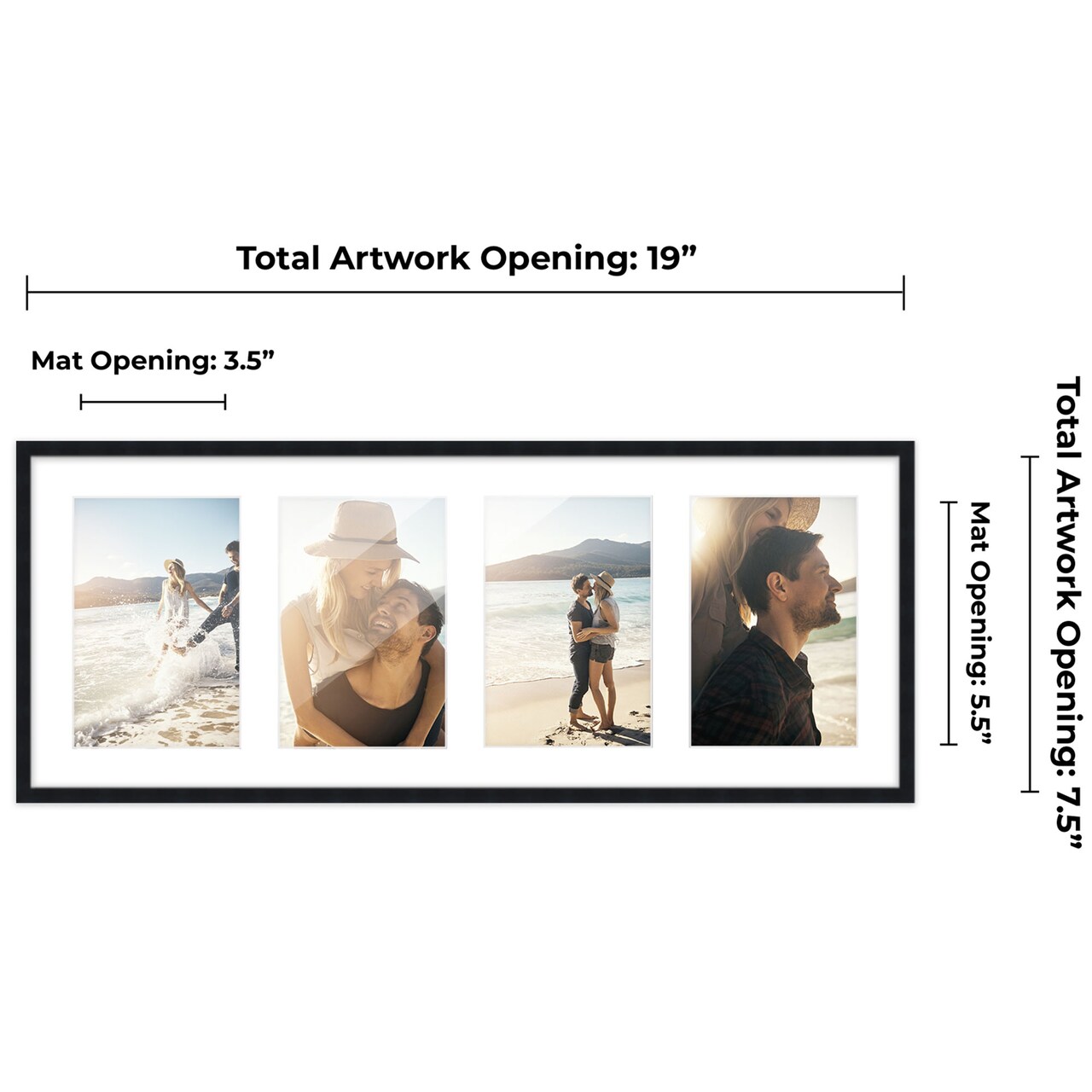 Black Finish Collage Frame - White Mat, 20 Frame Sizes to Choose From, UV Acrylic, Wall Hanging Hardware, Vertical or Horizontal Display
